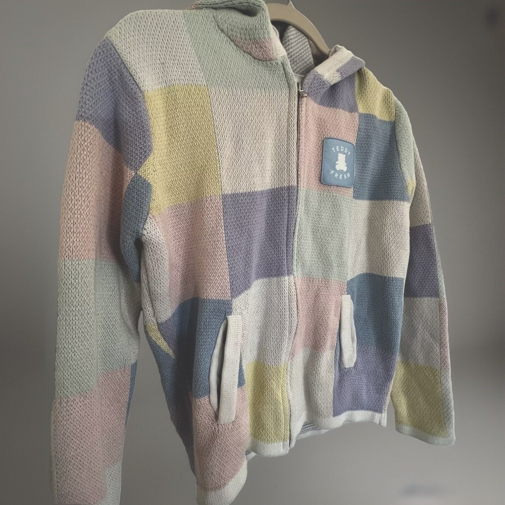 Teddy Fresh Patchwork Knit Zip Up Pastel colors